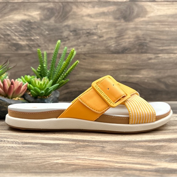 NEW Clarks Cloudsteppers 9W WIDE Eliza April Comfort Slide Sandal Yellow - Picture 8 of 13